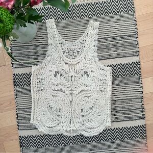 Lace Crochet Tank Top - Ivory Crochet Detail